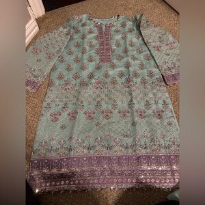 Embroidered Teal and Purple Kurta Dress